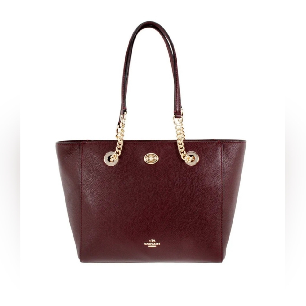 COACH OXBLOOD PEBBLED TURNLOCK CHAIN TOTE 57107